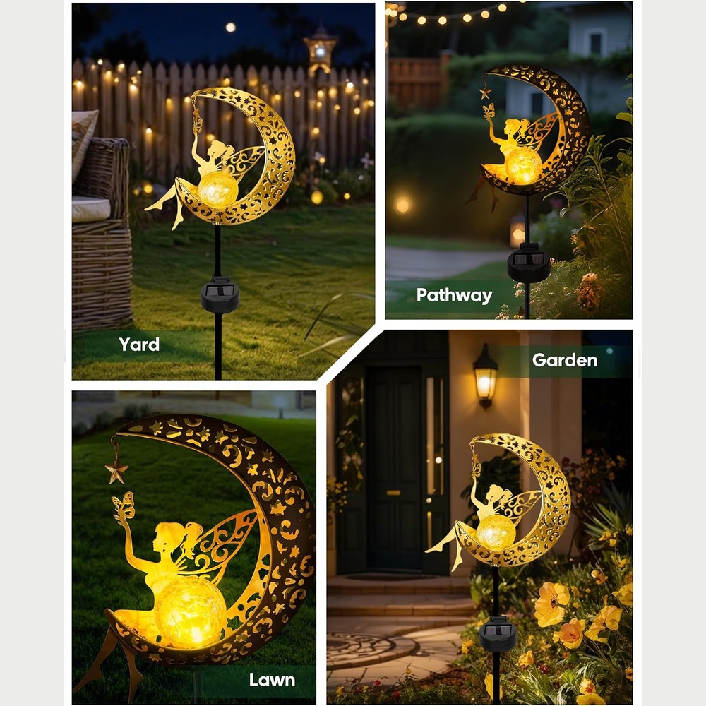 b0c4y1rztr 4 Solar Fairy Moon Garden Stake Light, Outdoor Waterproof Yard Patio Decor Light