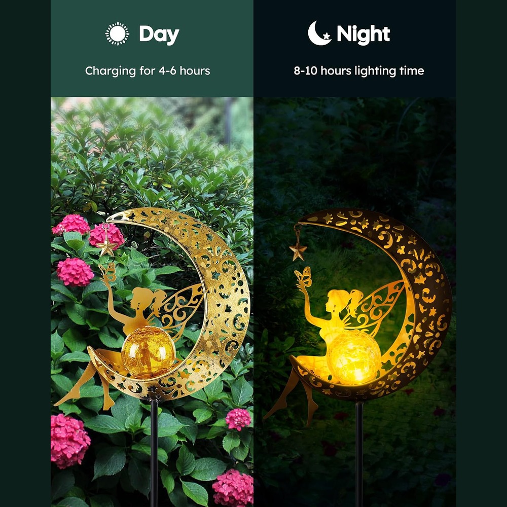 b0c4y1rztr 5 Solar Fairy Moon Garden Stake Light, Outdoor Waterproof Yard Patio Decor Light