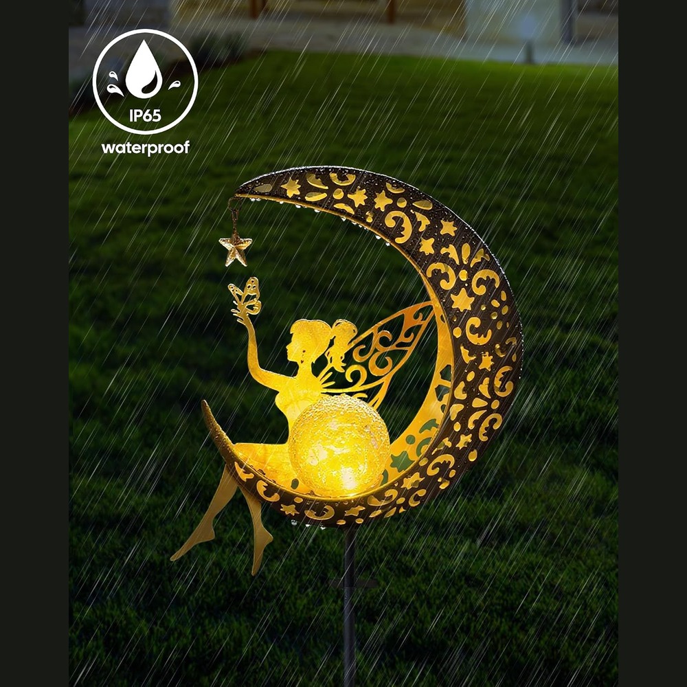 b0c4y1rztr 7 Solar Fairy Moon Garden Stake Light, Outdoor Waterproof Yard Patio Decor Light