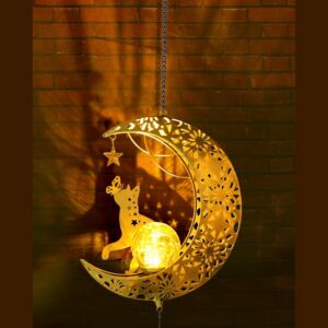 Solar Moon Cat Wind Chimes, Outdoor Hanging Garden Patio Decor Light