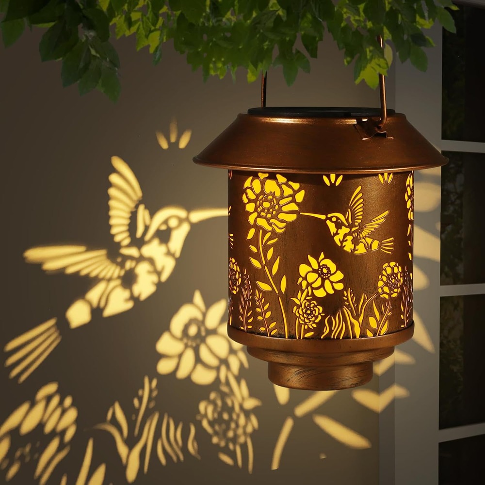 b0dt5ykx9m 10 Solar Hanging Lantern Outdoor Waterproof, Hummingbird & Butterfly Garden Light