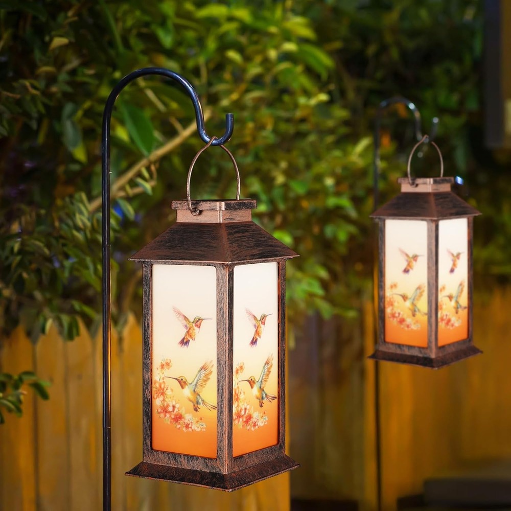 b0dt5ykx9m 3 Solar Hanging Lantern Outdoor Waterproof, Hummingbird & Butterfly Garden Light