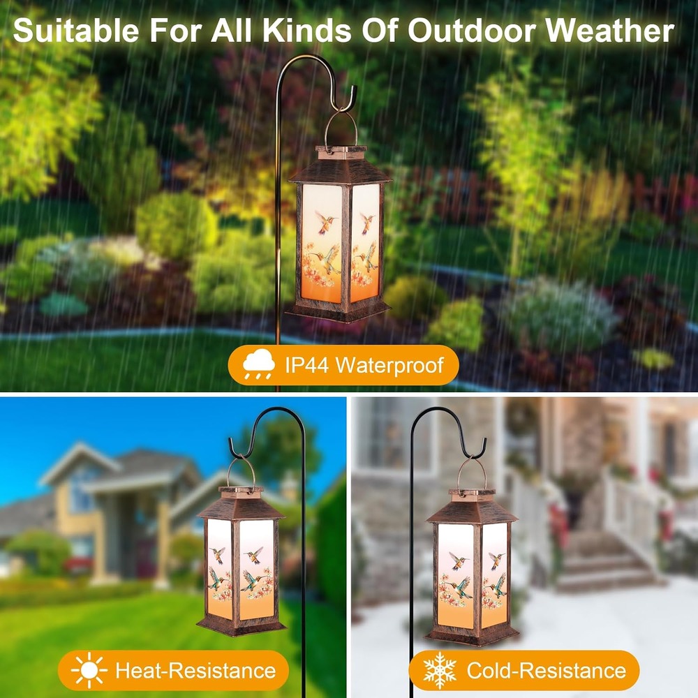 b0dt5ykx9m 4 Solar Hanging Lantern Outdoor Waterproof, Hummingbird & Butterfly Garden Light