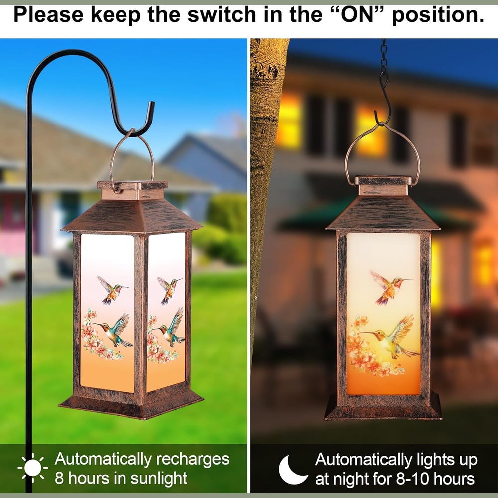 b0dt5ykx9m 5 Solar Hanging Lantern Outdoor Waterproof, Hummingbird & Butterfly Garden Light