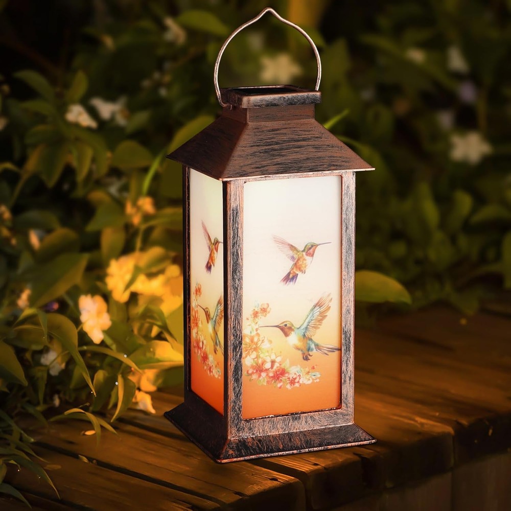 b0dt5ykx9m 6 Solar Hanging Lantern Outdoor Waterproof, Hummingbird & Butterfly Garden Light