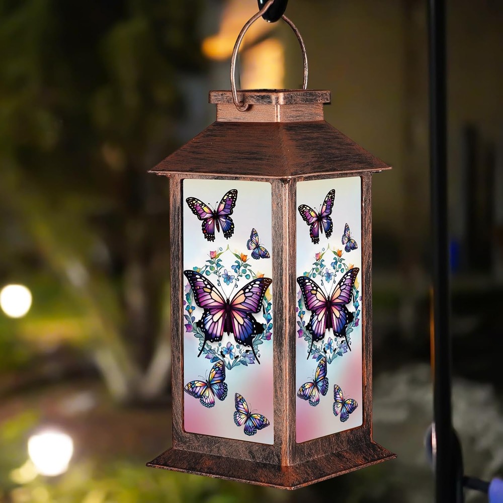 b0dt5ykx9m 8 Solar Hanging Lantern Outdoor Waterproof, Hummingbird & Butterfly Garden Light