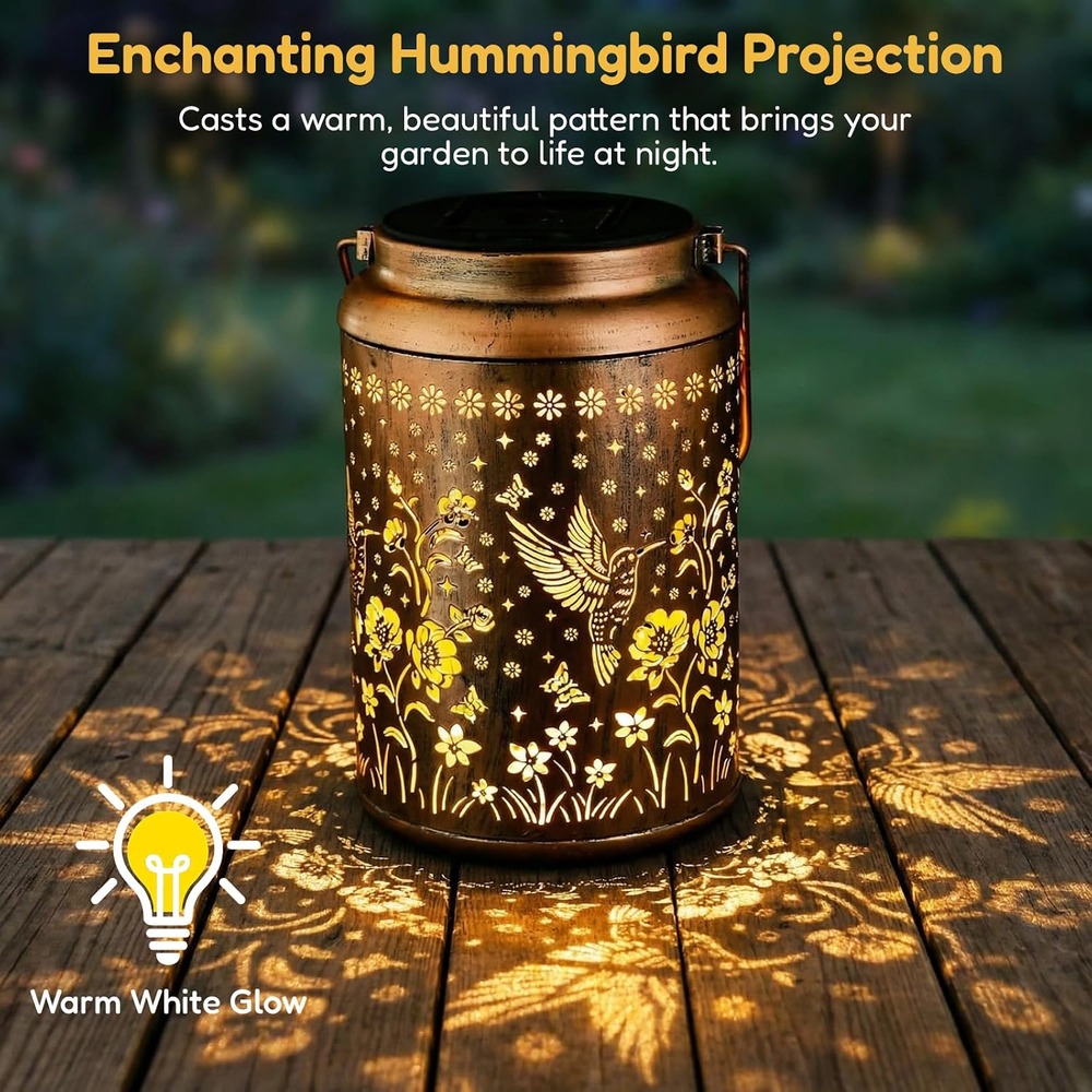 b0fwk21r5s 2 Hummingbird Solar Lantern, Bronze Hanging Metal Lantern for Garden Patio Decor