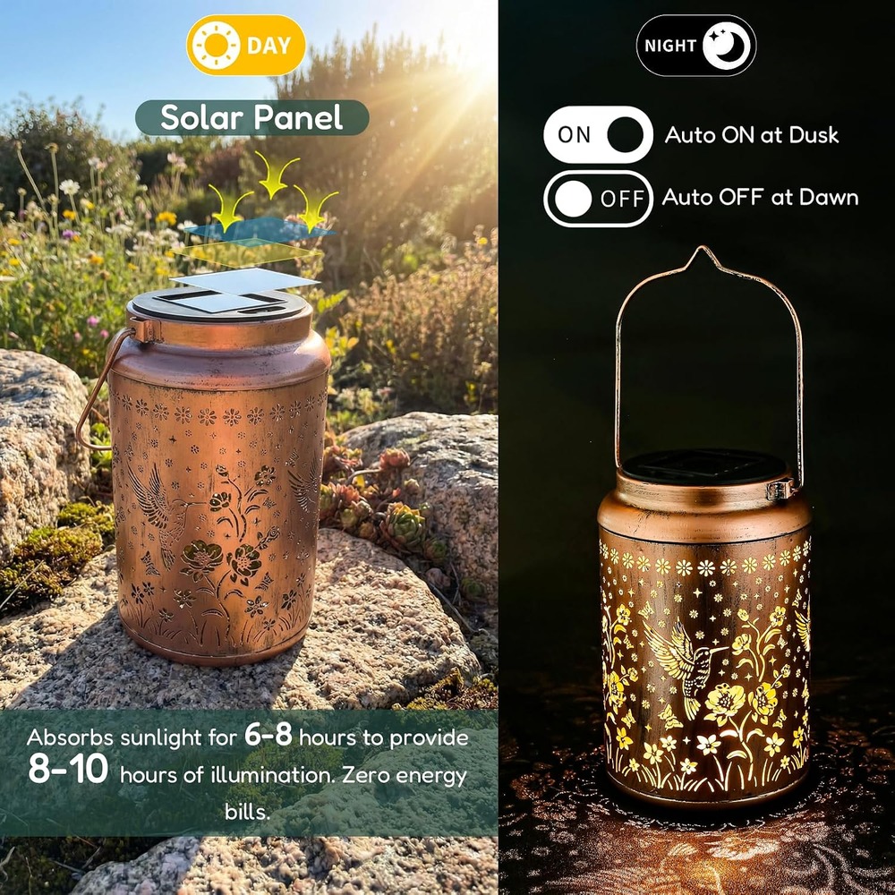 b0fwk21r5s 3 Hummingbird Solar Lantern, Bronze Hanging Metal Lantern for Garden Patio Decor
