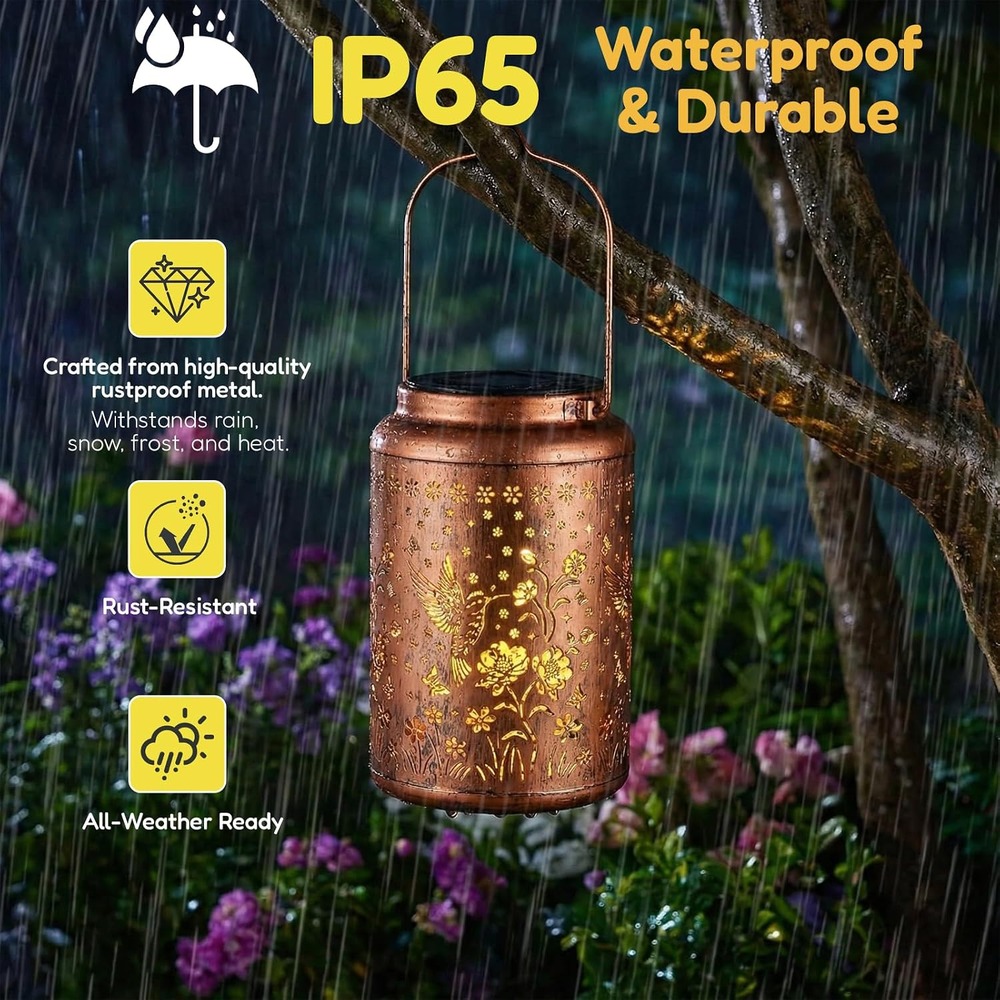b0fwk21r5s 4 Hummingbird Solar Lantern, Bronze Hanging Metal Lantern for Garden Patio Decor