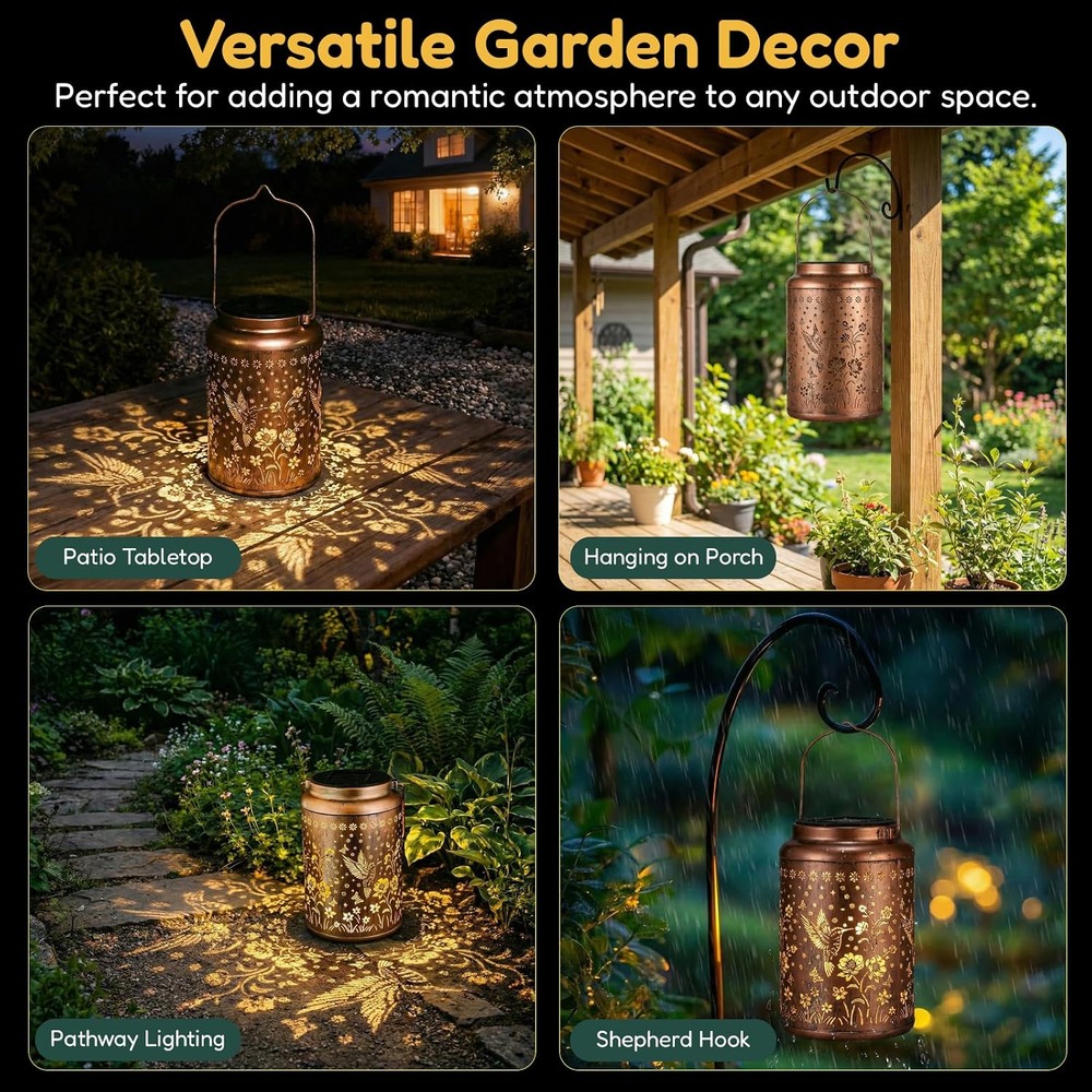 b0fwk21r5s 7 Hummingbird Solar Lantern, Bronze Hanging Metal Lantern for Garden Patio Decor